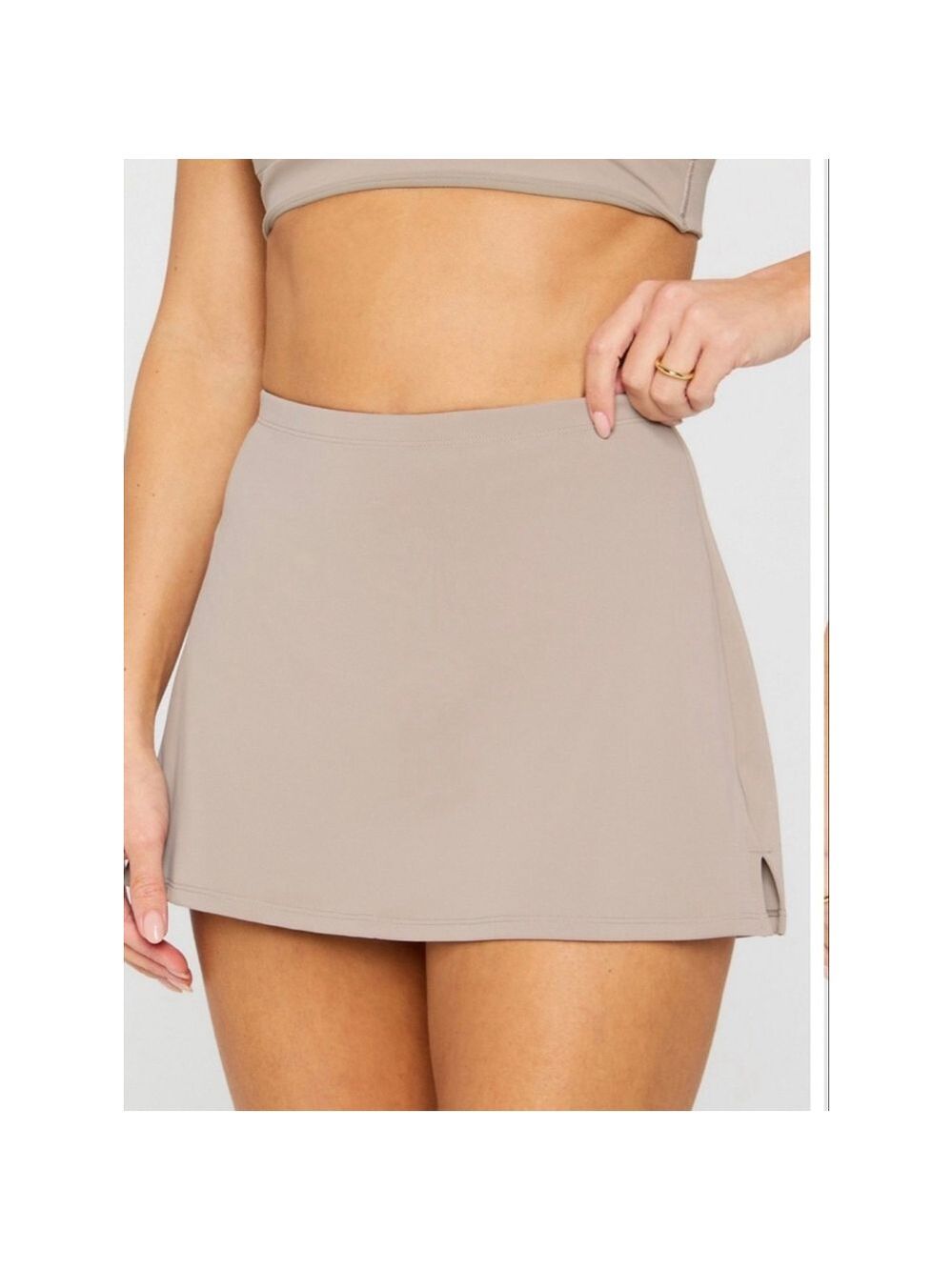 Women's Fabletics PureLuxe Mini Skirt in Khaki, Size M